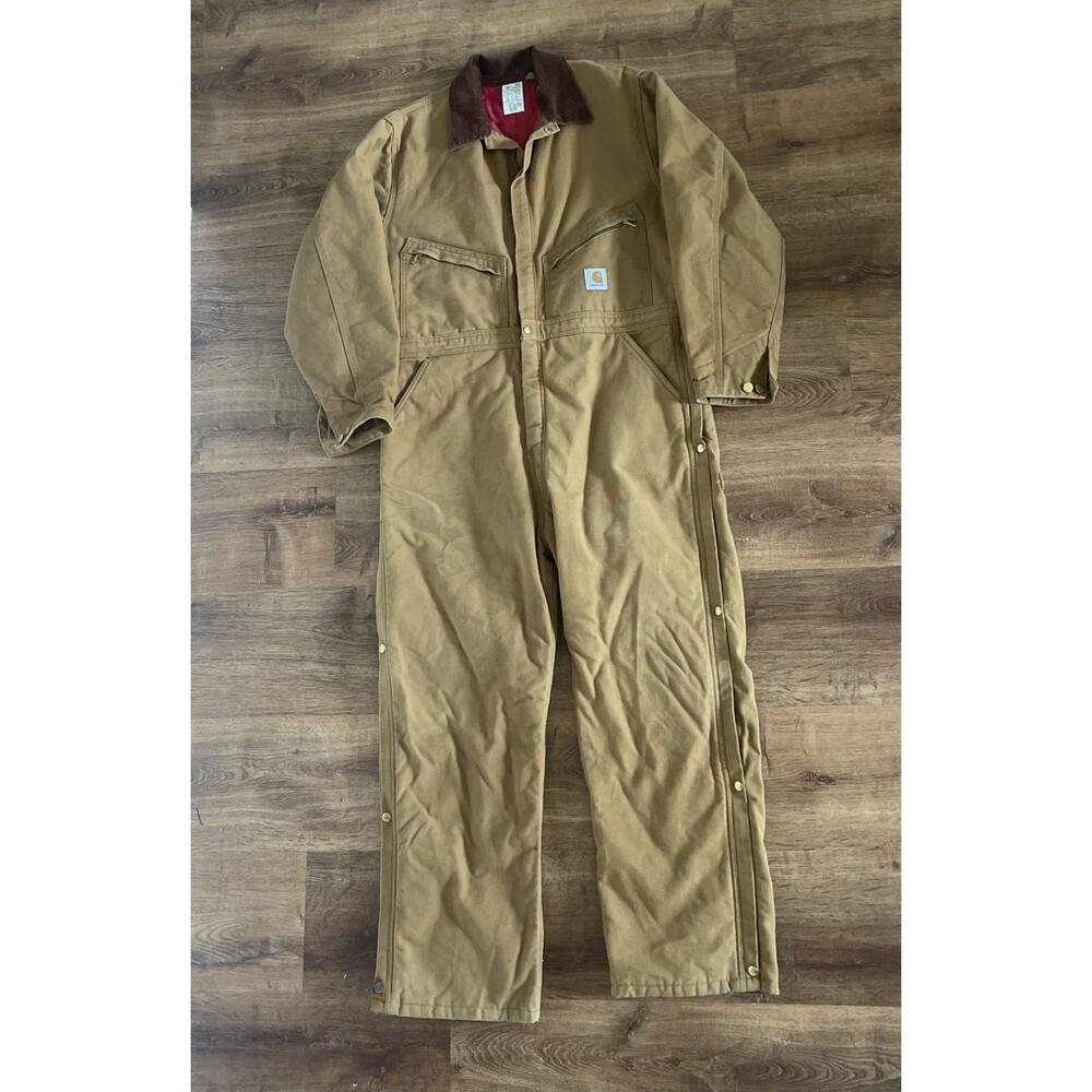 Vintage Carhartt X01 BRN Coveralls 46 Regular Overalls Bibs Union USA Brown Duck